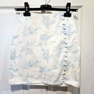 Oh Polly On a Break French Pastel Floral Blue Button Skirt